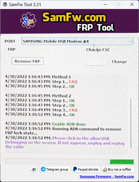 samfw frp usb debugging