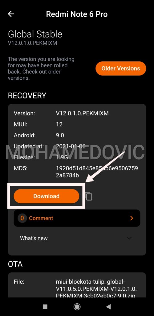 خطوات التحديث بواسطة MIUI Downloader