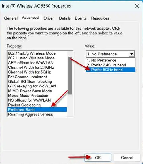 طريقة استقبال تردد 5GHz فقط في واي فاي Windows 11