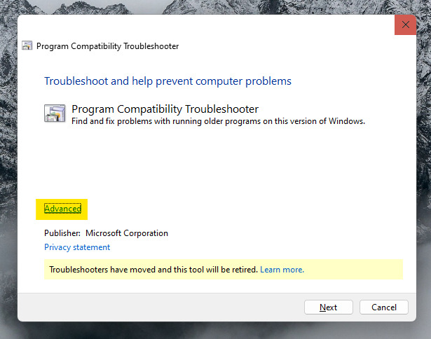 Program Compatibility Troubleshooter 2