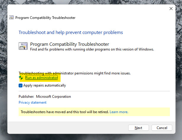 Program Compatibility Troubleshooter 3