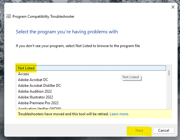Program Compatibility Troubleshooter 5