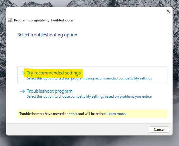 Program Compatibility Troubleshooter 7