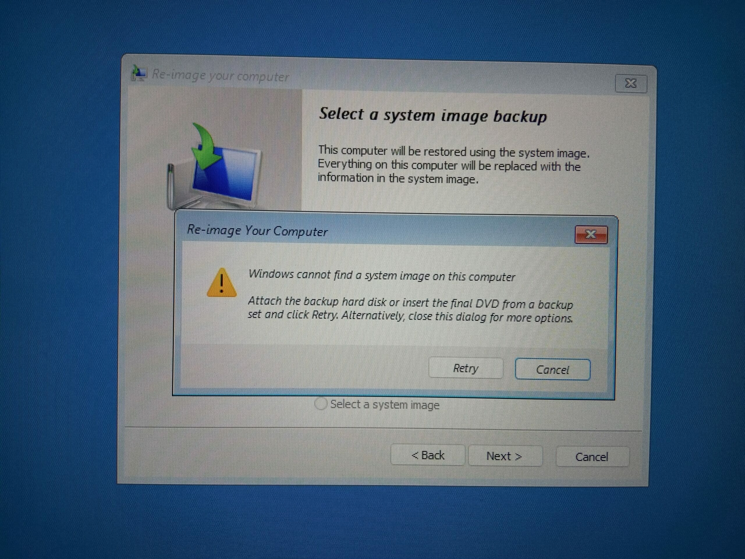 تنويه عدم وجود System image recovery