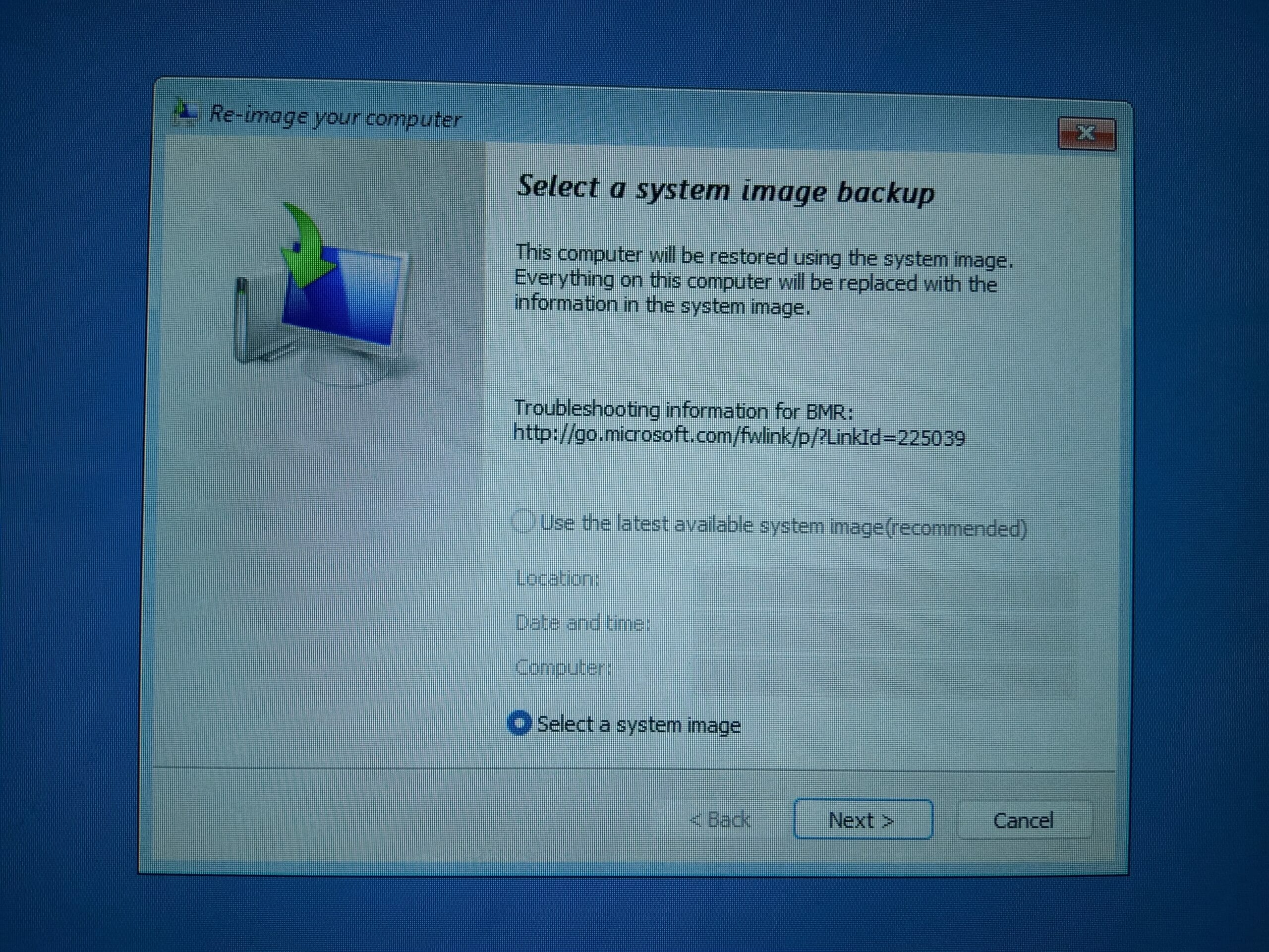 تحديد System image recovery