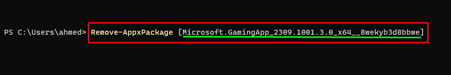 أدخل أمر Remove-AppxPackage