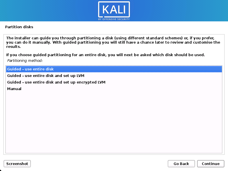 kali linux installer 11