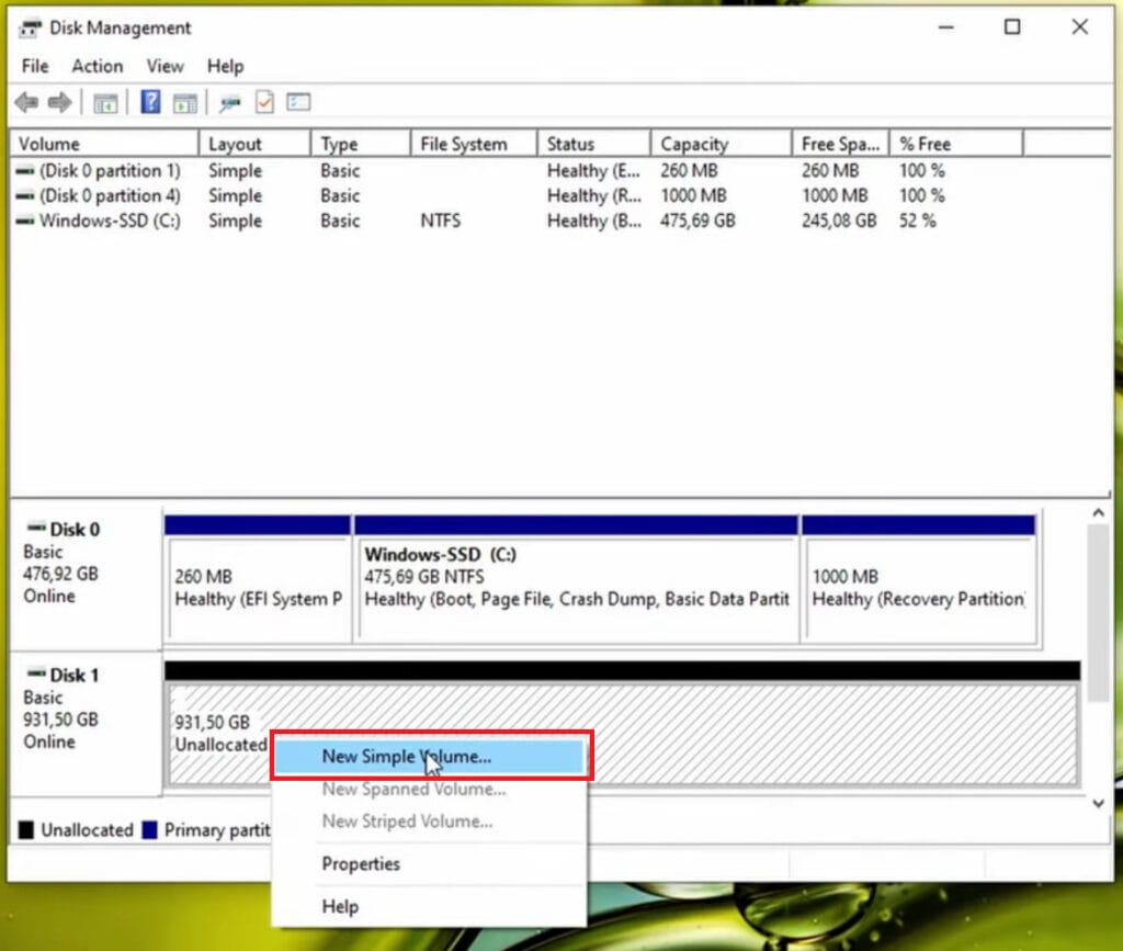 Initializing your SSD in Disk Management 2