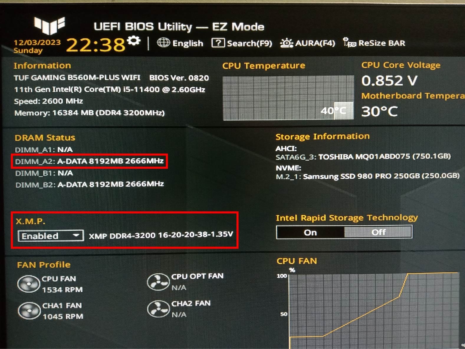 xmp enabled for ram