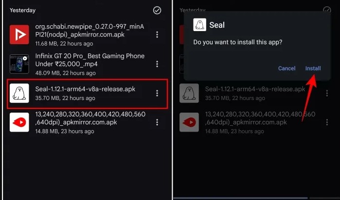 تثبيت تطبيق Seal apk لتنزيل الفيديو بأعلى دقة ممكنة من اليوتيوب