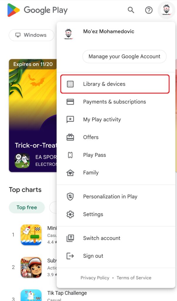 Hide Devices from Google Play Store Account 01