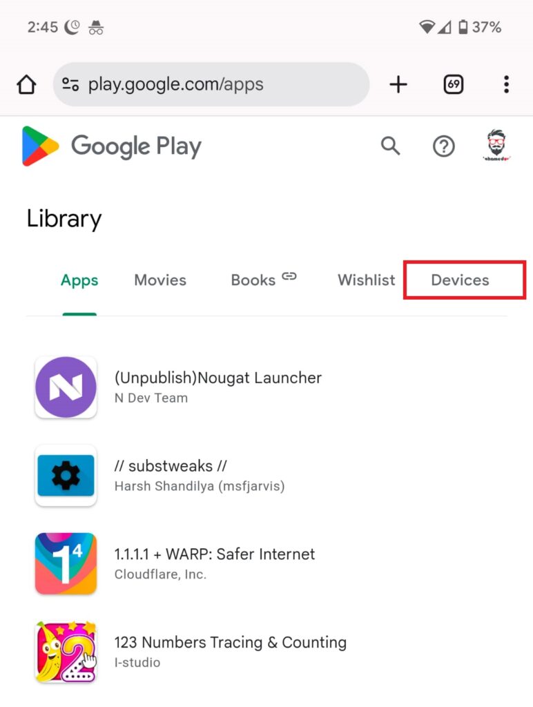 Hide Devices from Google Play Store Account 02