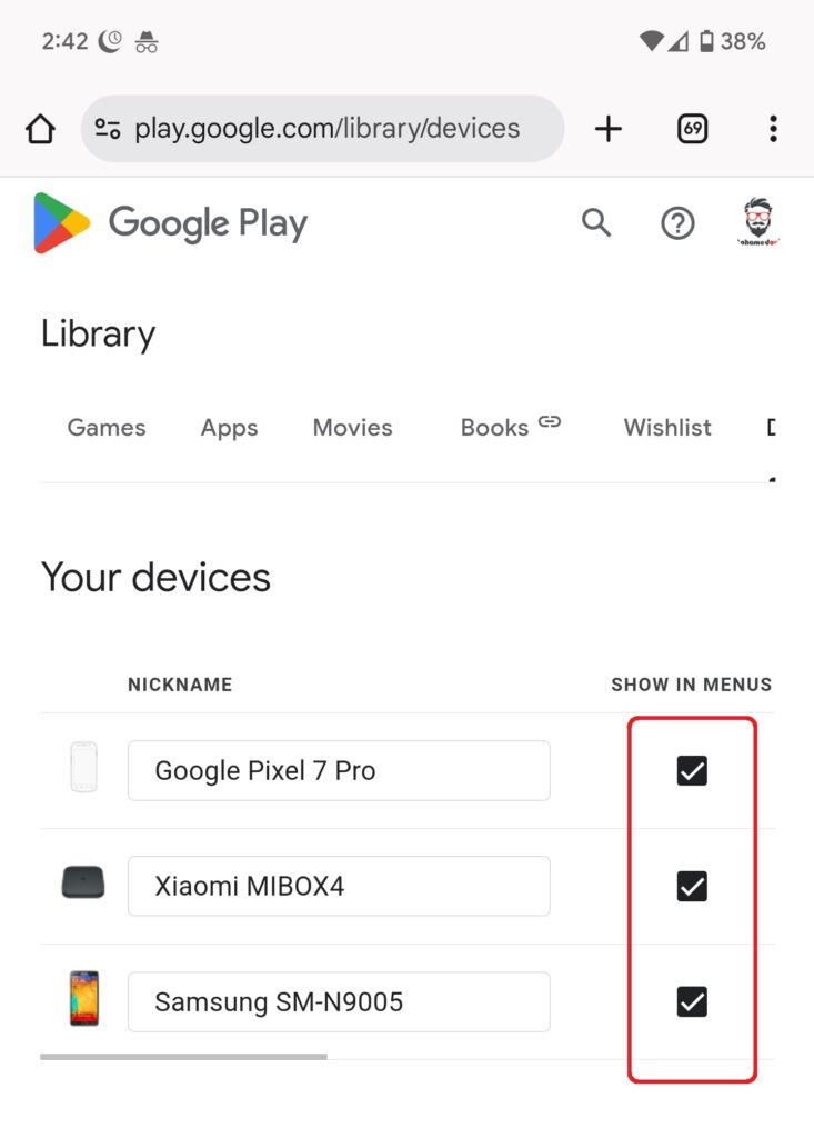 Hide Devices from Google Play Store Account 03